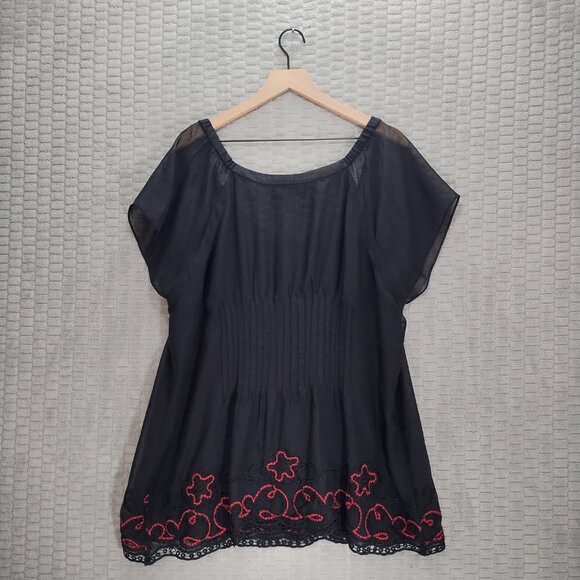 INC International Concepts Black Blouse with Red Embroidery - Picture 5 of 11